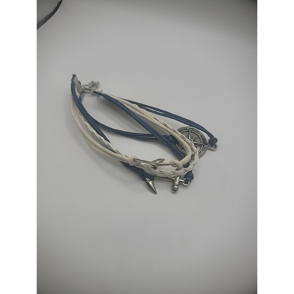 Vintage Bracelet Multi Strand Wrap Blue White Nautical Compass Anchor Infinity - Picture 7 of 10